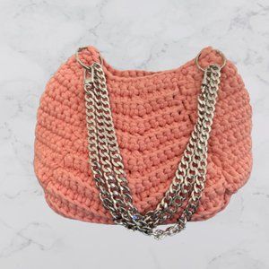 Crochet pink over shoulder cross body light pink  small bag purse